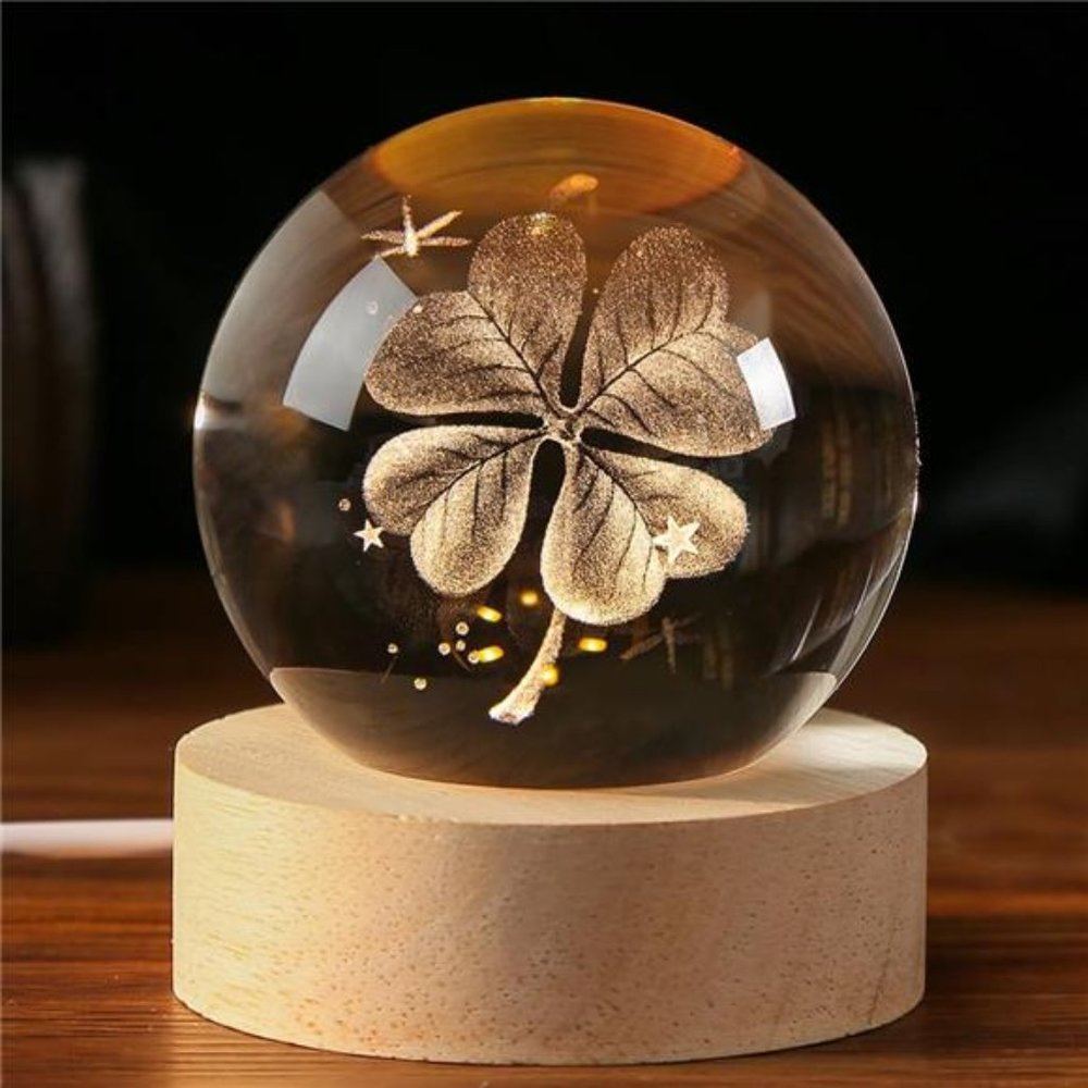 3D Four-Leaf Clover Crystal Ball 2.36 Inches Good Luck Gifts Ideas
